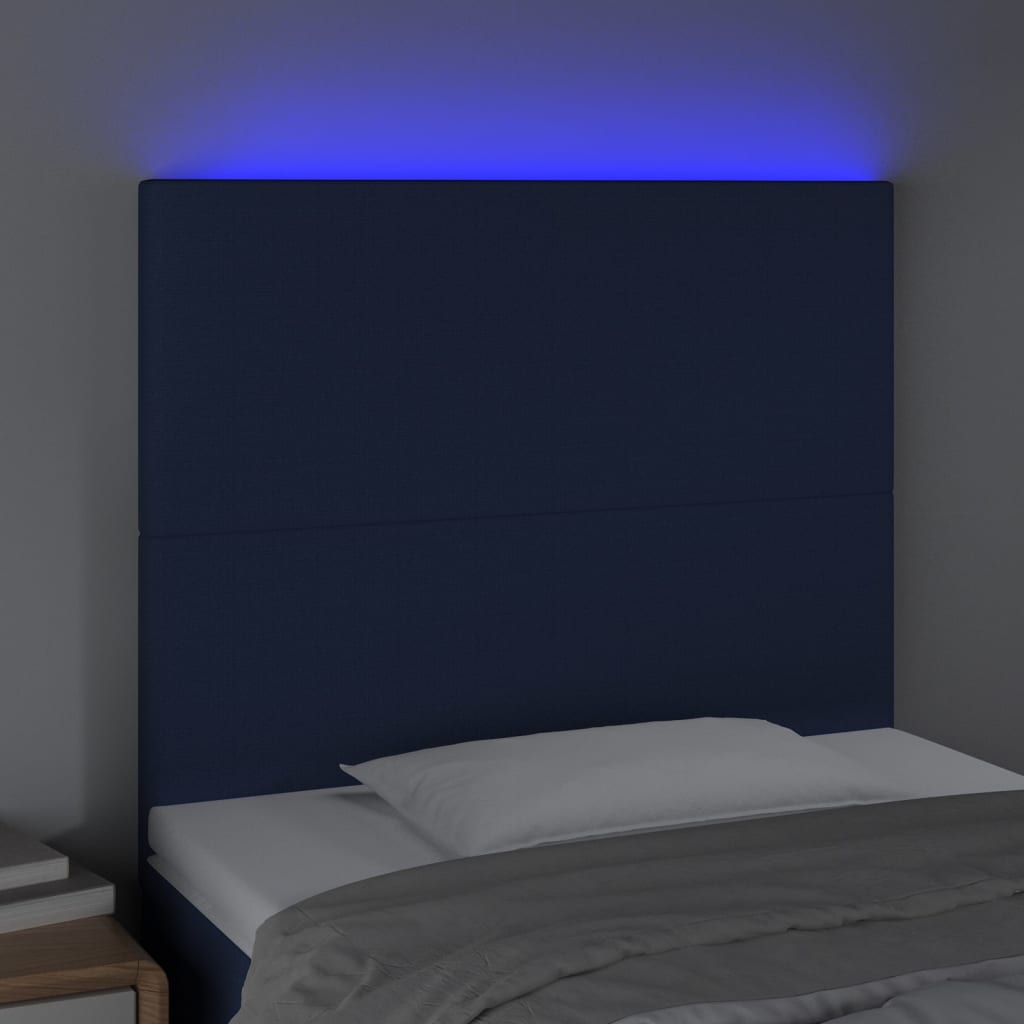 vidaXL Zagłówek do łóżka z LED, niebieski, 90x5x118/128 cm, tkanina