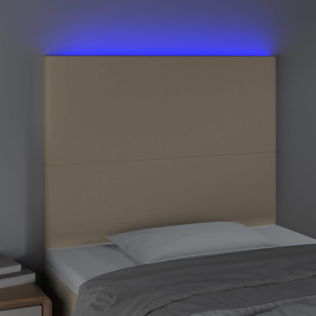 vidaXL Zagłówek do łóżka z LED, kremowy, 100x5x118/128 cm, tkanina