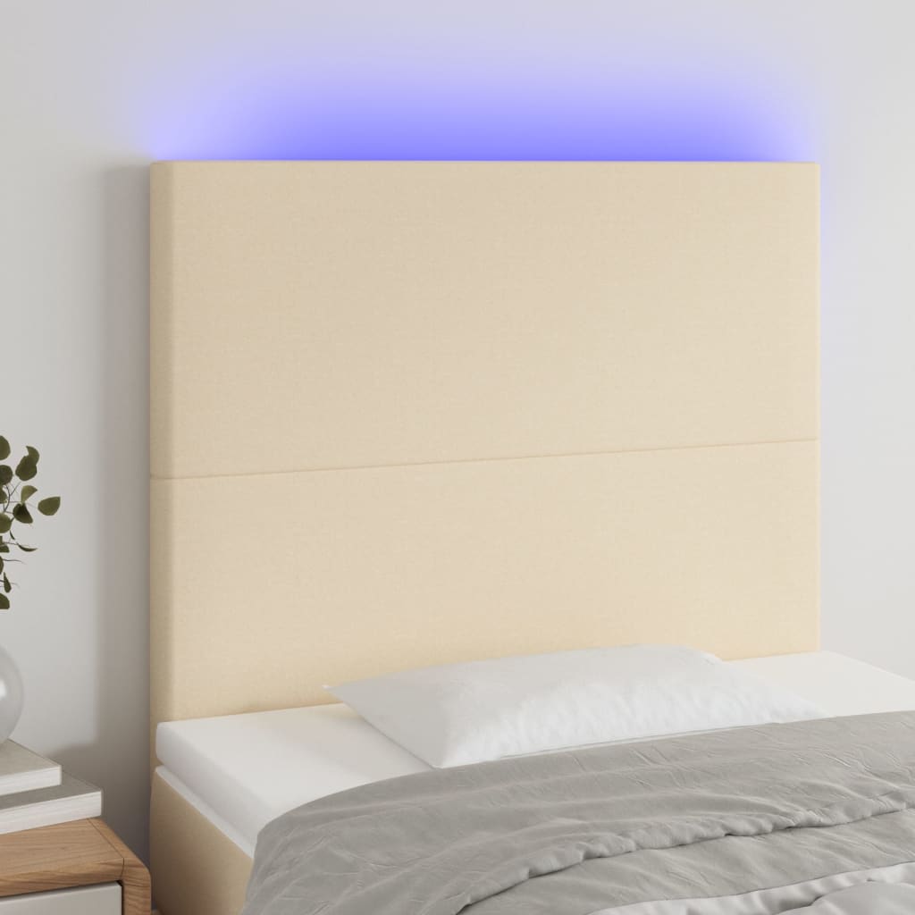 vidaXL Zagłówek do łóżka z LED, kremowy, 100x5x118/128 cm, tkanina