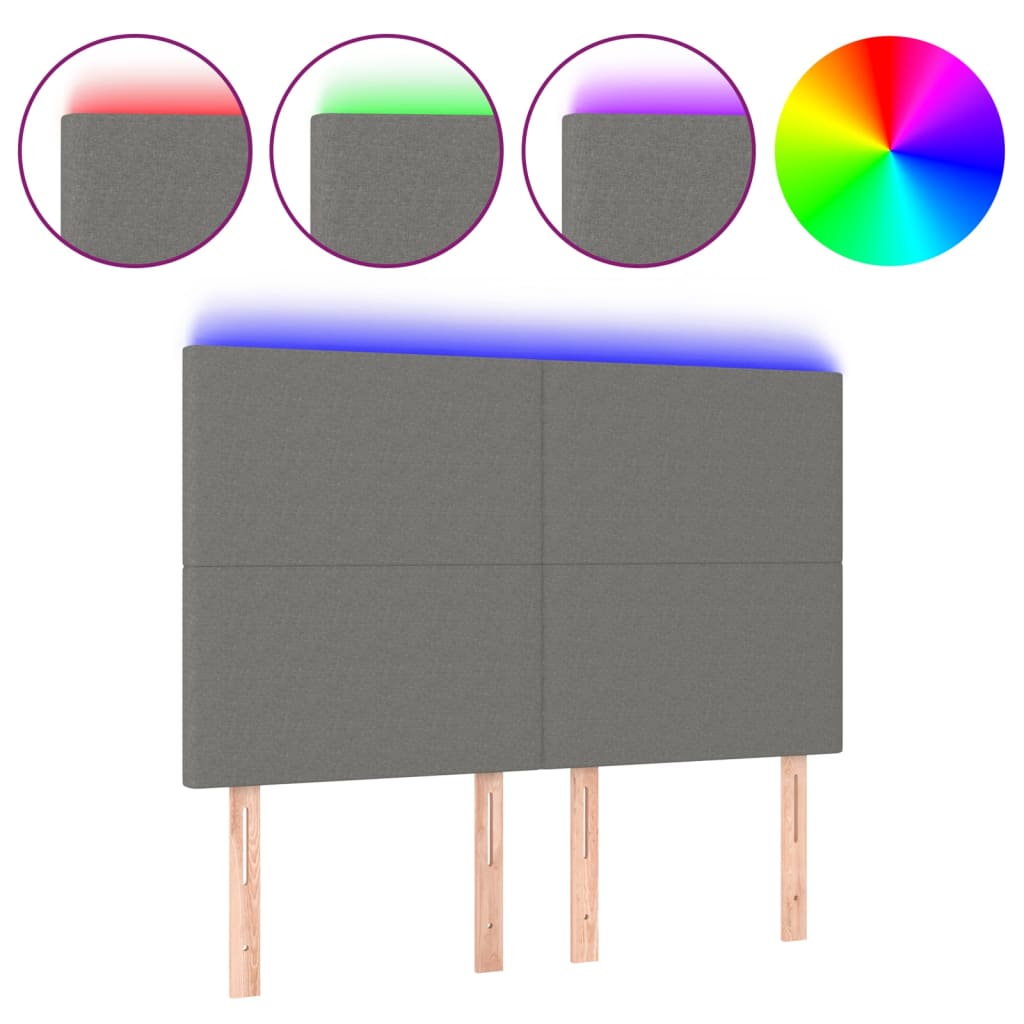 vidaXL Zagłówek do łóżka z LED, ciemnoszary, 144x5x118/128 cm, tkanina