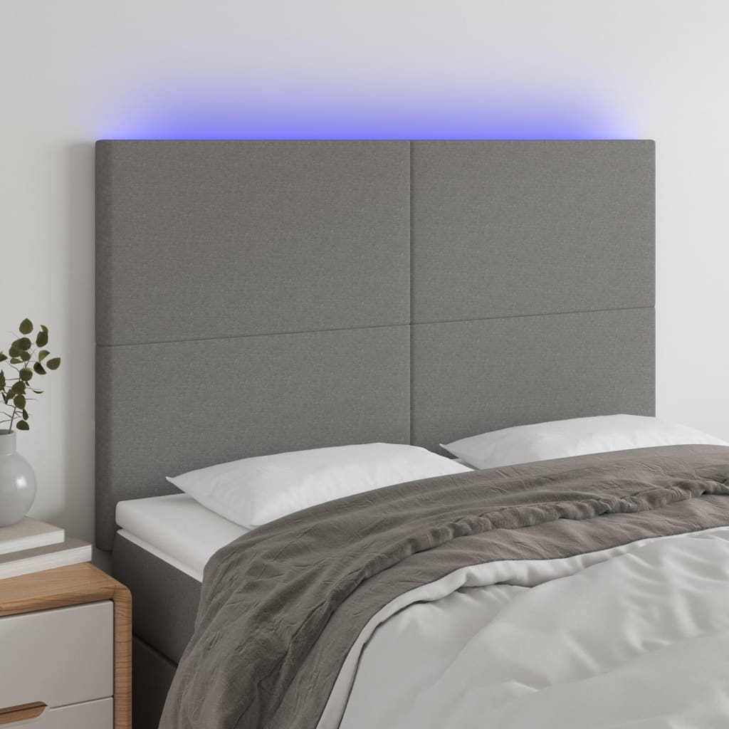 vidaXL Zagłówek do łóżka z LED, ciemnoszary, 144x5x118/128 cm, tkanina