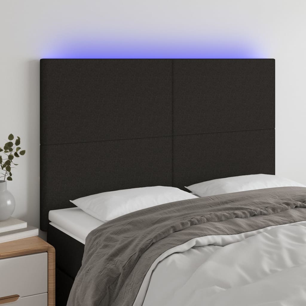 vidaXL Zagłówek do łóżka z LED, czarny, 144x5x118/128 cm, tkanina