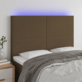 vidaXL Zagłówek do łóżka z LED ciemnobrązowy 144x5x118/128 cm tkanina
