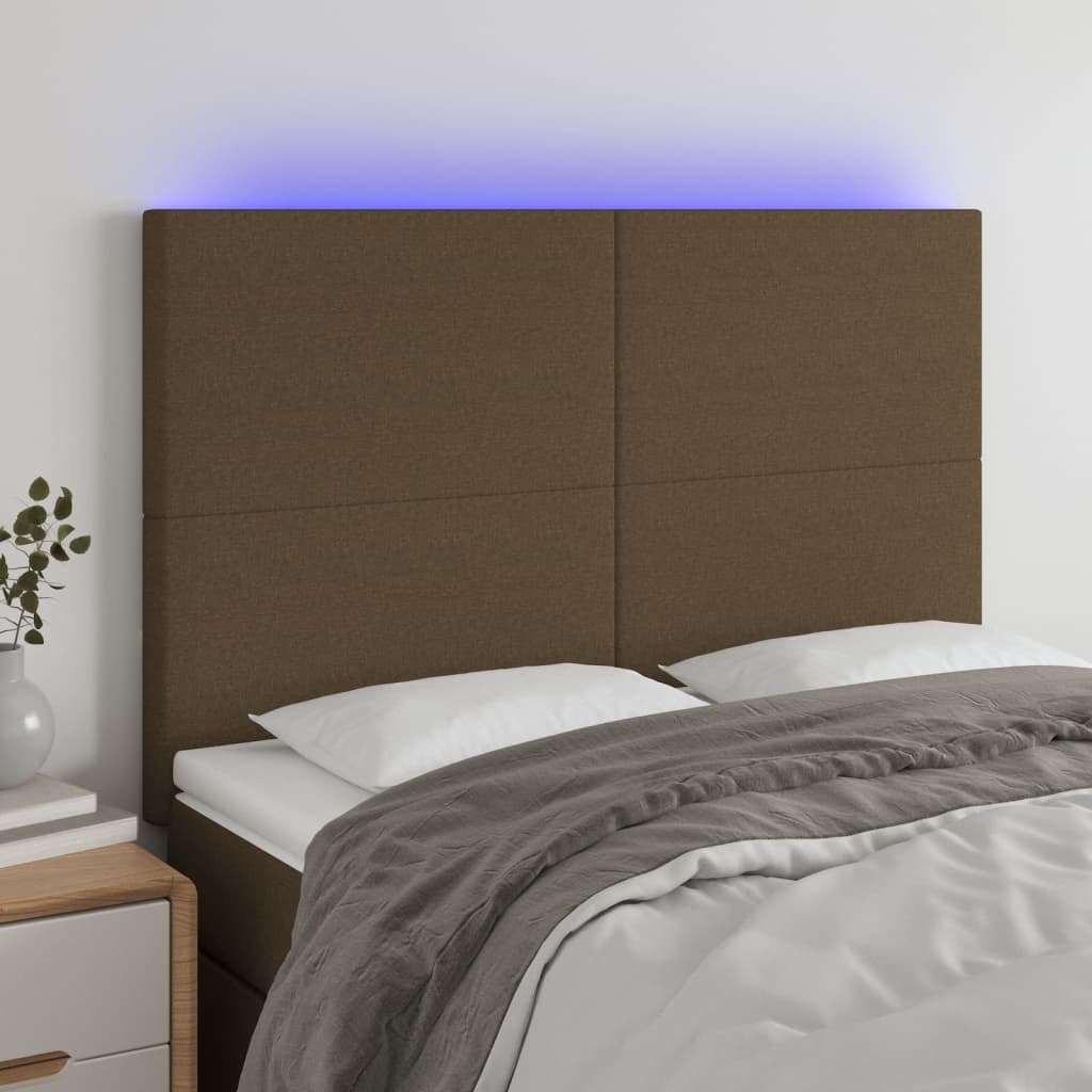 vidaXL Zagłówek do łóżka z LED ciemnobrązowy 144x5x118/128 cm tkanina