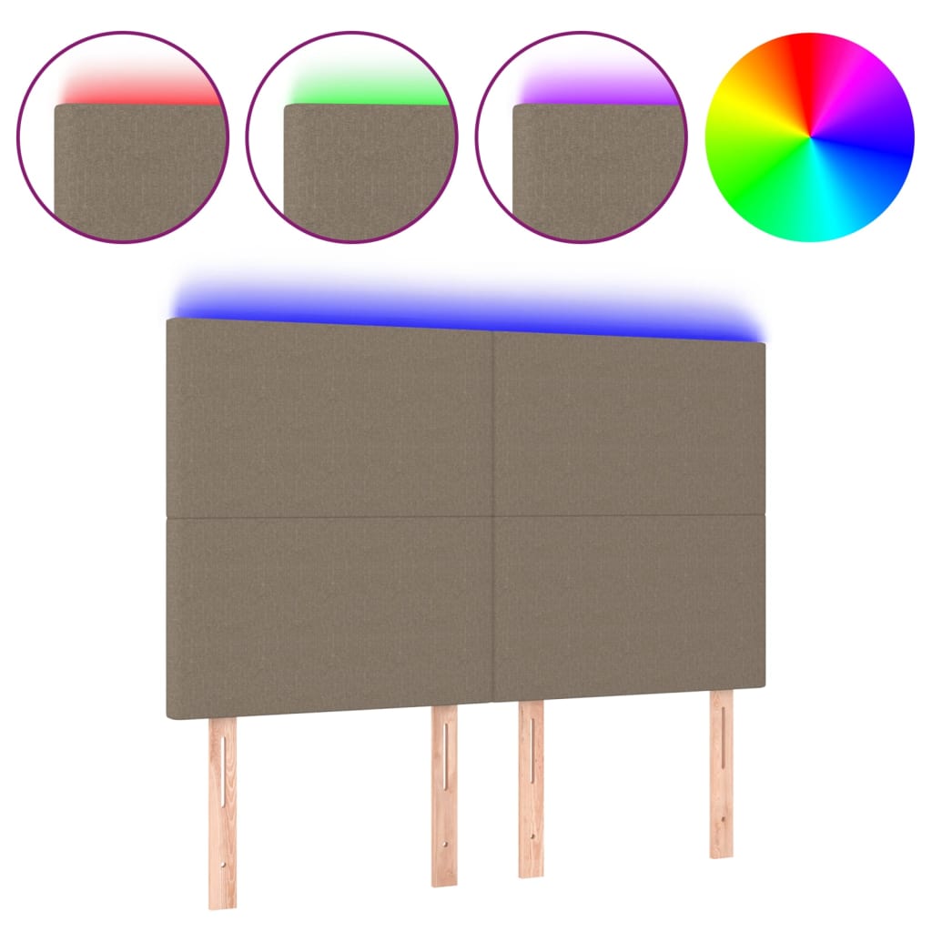 vidaXL Zagłówek do łóżka z LED, taupe, 144x5x118/128 cm, tkanina