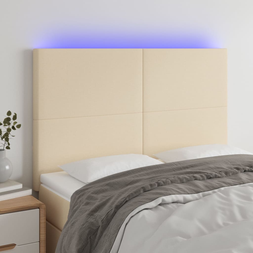 vidaXL Zagłówek do łóżka z LED, kremowy, 144x5x118/128 cm, tkanina