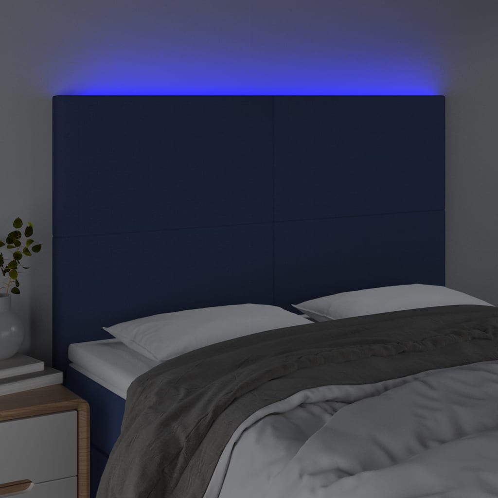 vidaXL Zagłówek do łóżka z LED, niebieski, 144x5x118/128 cm, tkanina
