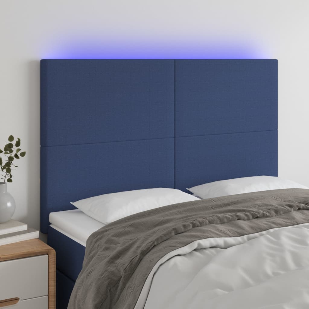 vidaXL Zagłówek do łóżka z LED, niebieski, 144x5x118/128 cm, tkanina