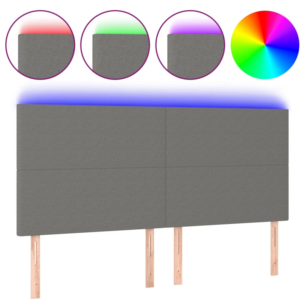 vidaXL Zagłówek do łóżka z LED, ciemnoszary, 160x5x118/128 cm, tkanina