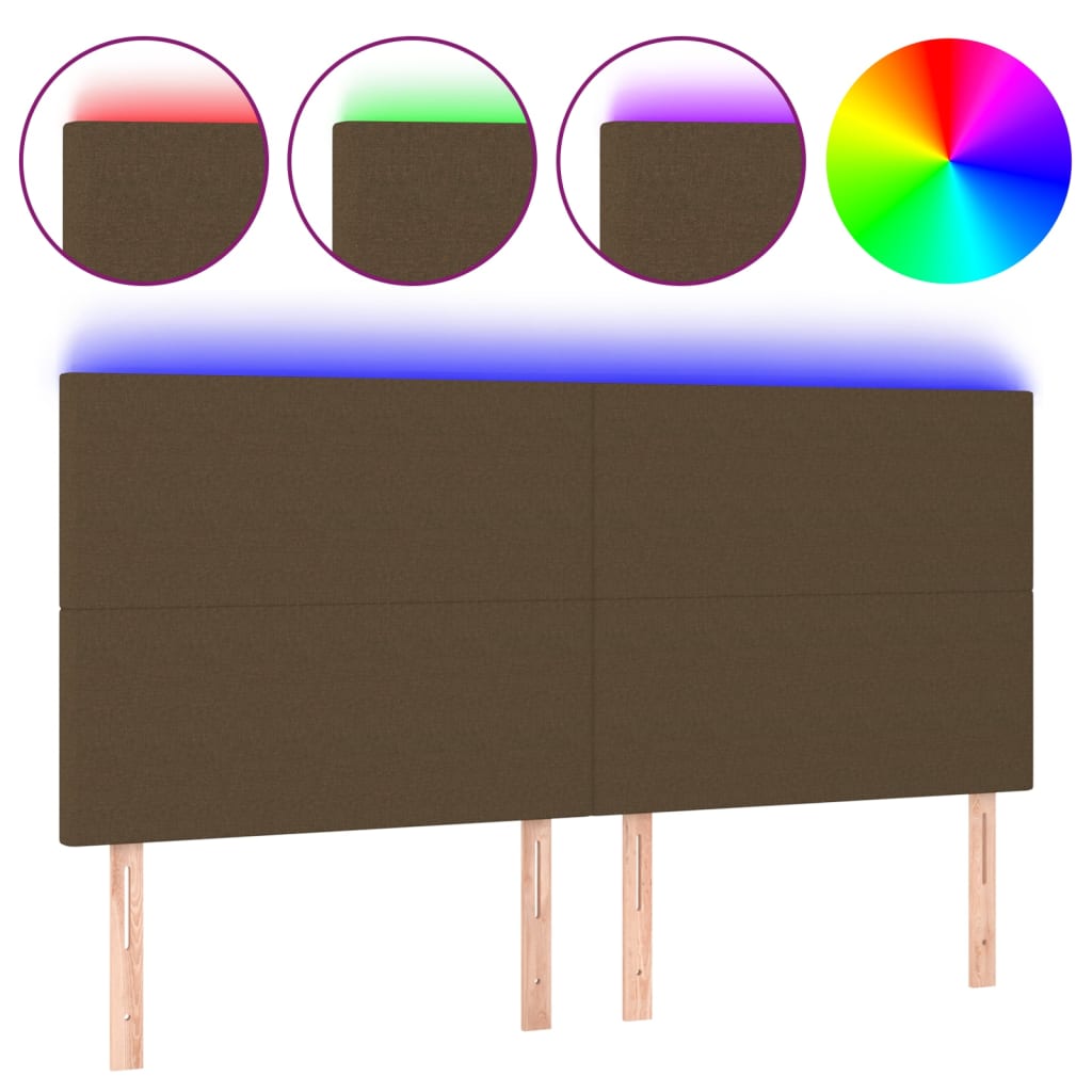 vidaXL Zagłówek do łóżka z LED ciemnobrązowy 160x5x118/128 cm tkanina