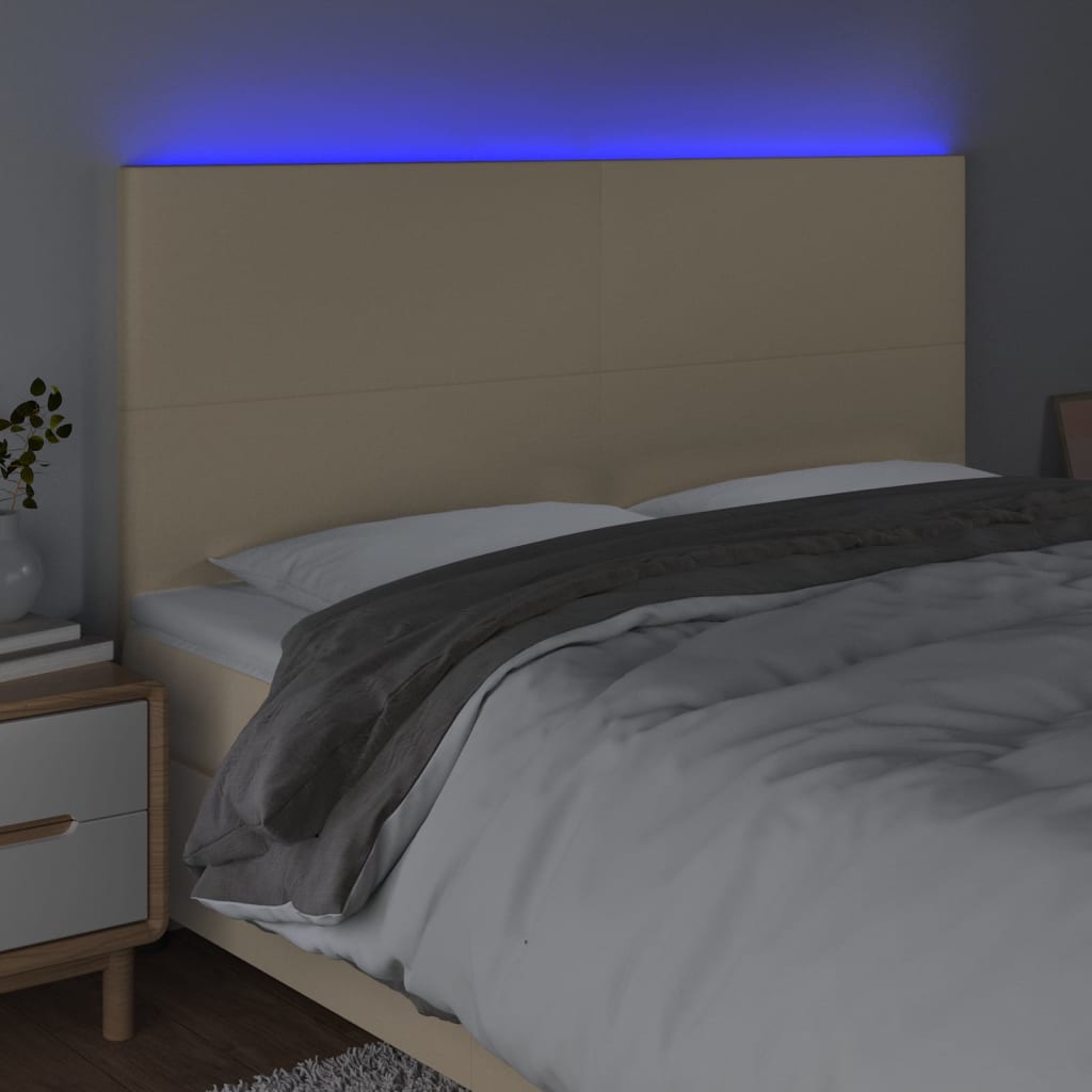 vidaXL Zagłówek do łóżka z LED, kremowy, 160x5x118/128 cm, tkanina