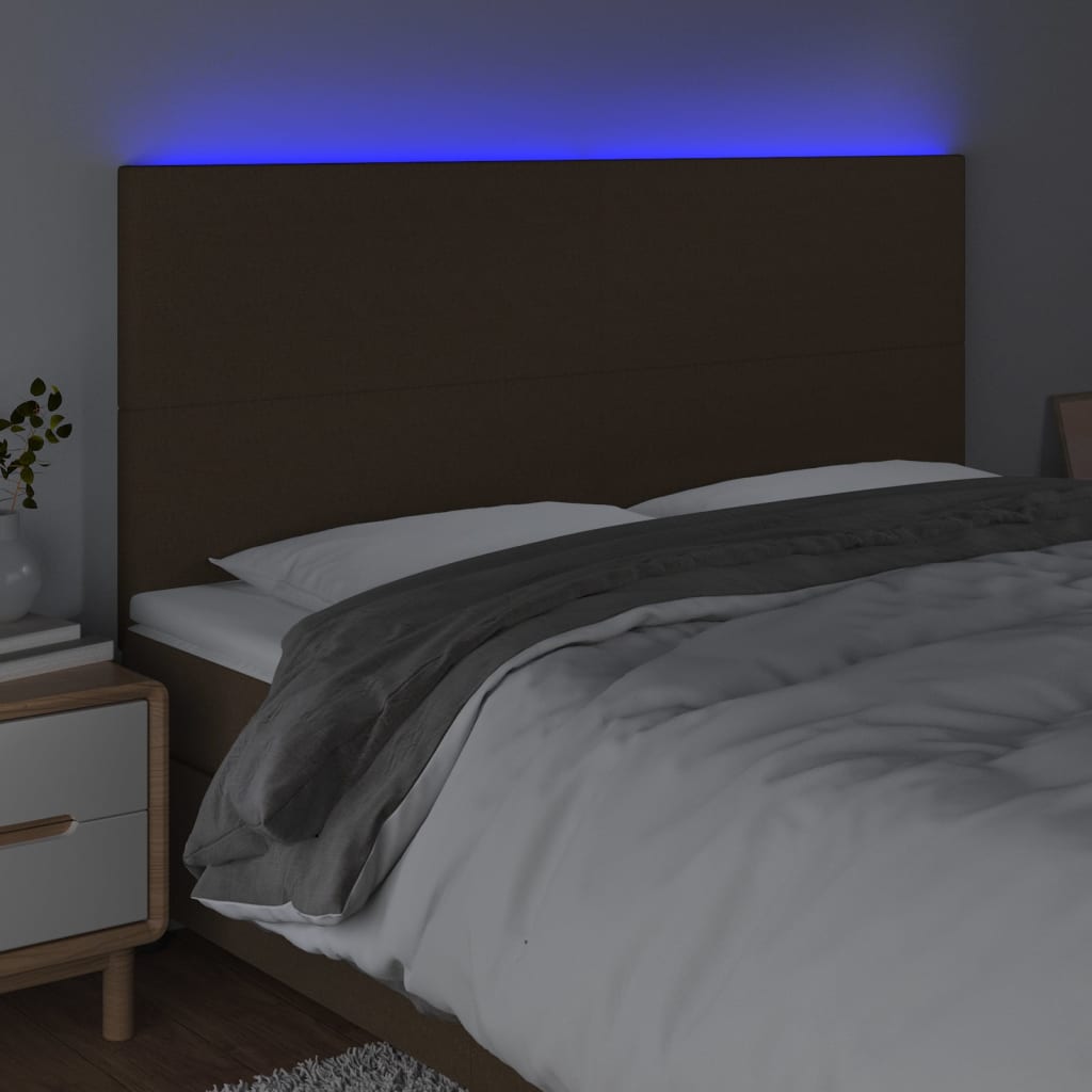 vidaXL Zagłówek do łóżka z LED ciemnobrązowy 180x5x118/128 cm tkanina