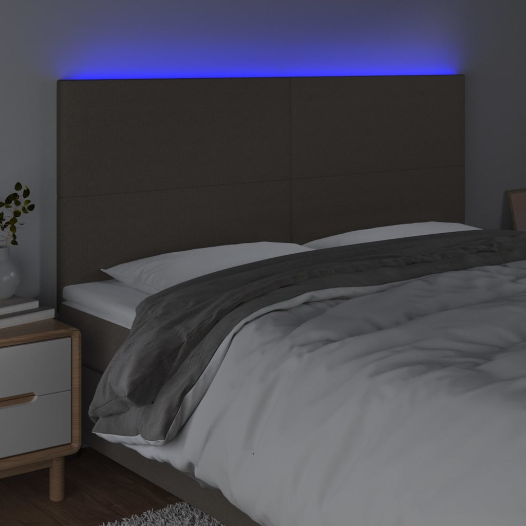 vidaXL Zagłówek do łóżka z LED, taupe, 180x5x118/128 cm, tkanina