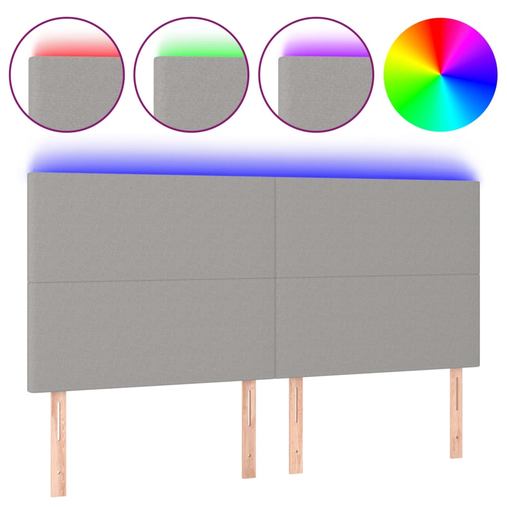 vidaXL Zagłówek do łóżka z LED, jasnoszary, 200x5x118/128 cm, tkanina