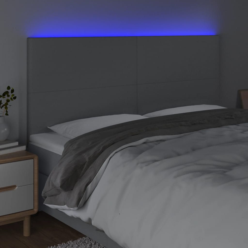 vidaXL Zagłówek do łóżka z LED, jasnoszary, 200x5x118/128 cm, tkanina