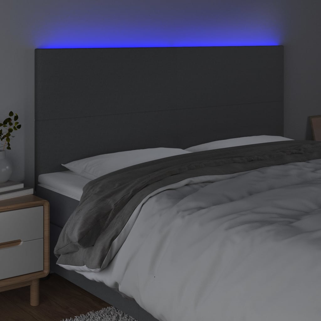 vidaXL Zagłówek do łóżka z LED, ciemnoszary, 200x5x118/128 cm, tkanina