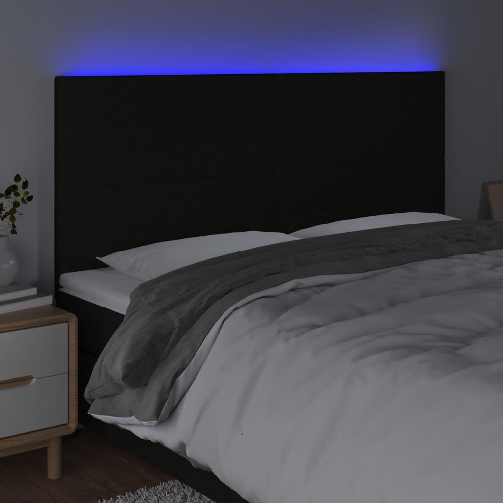 vidaXL Zagłówek do łóżka z LED, czarny, 200x5x118/128 cm, tkanina