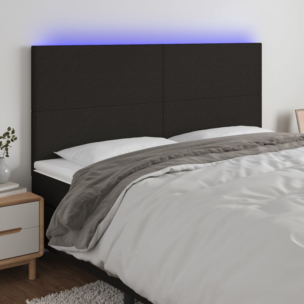 vidaXL Zagłówek do łóżka z LED, czarny, 200x5x118/128 cm, tkanina