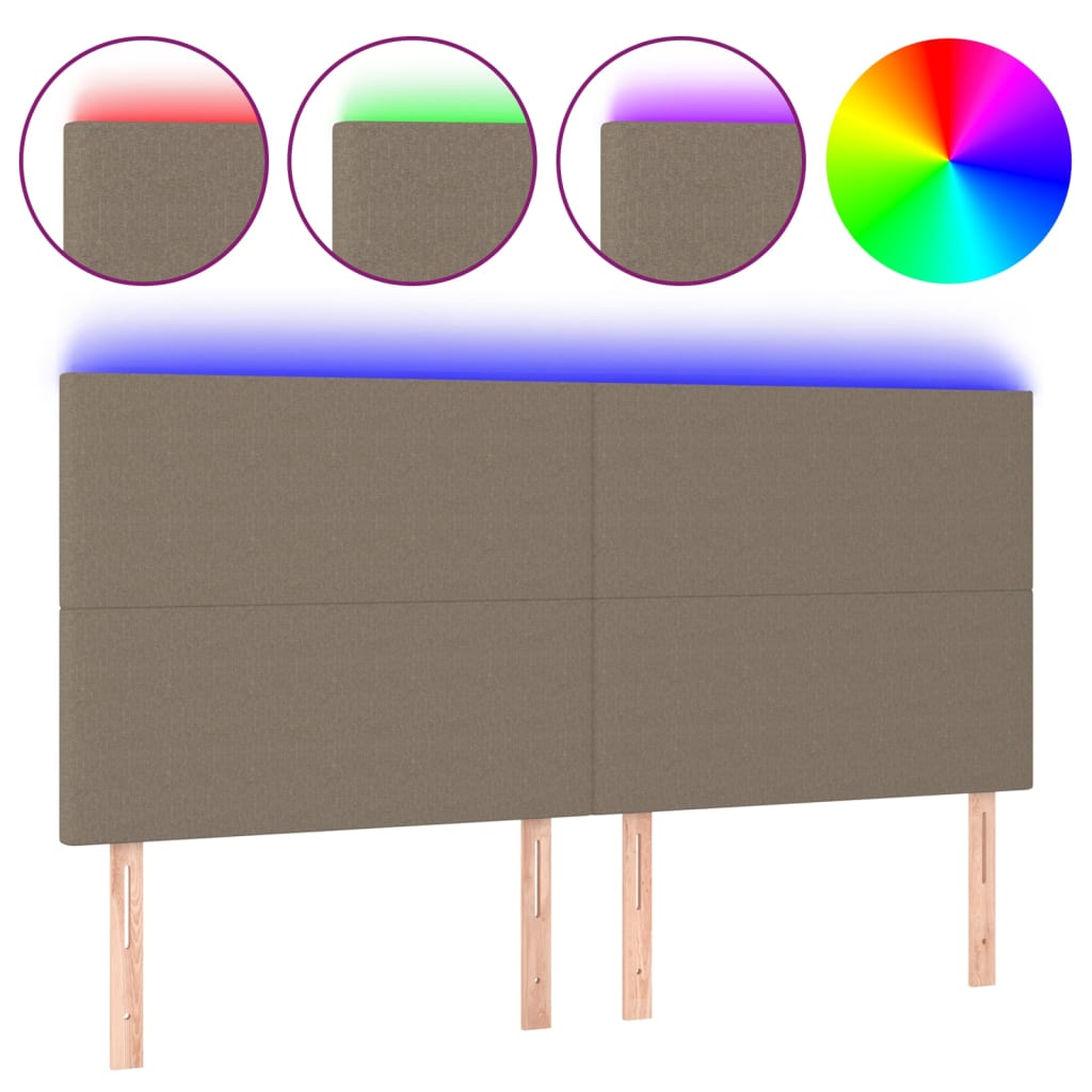vidaXL Zagłówek do łóżka z LED, taupe, 200x5x118/128 cm, tkanina