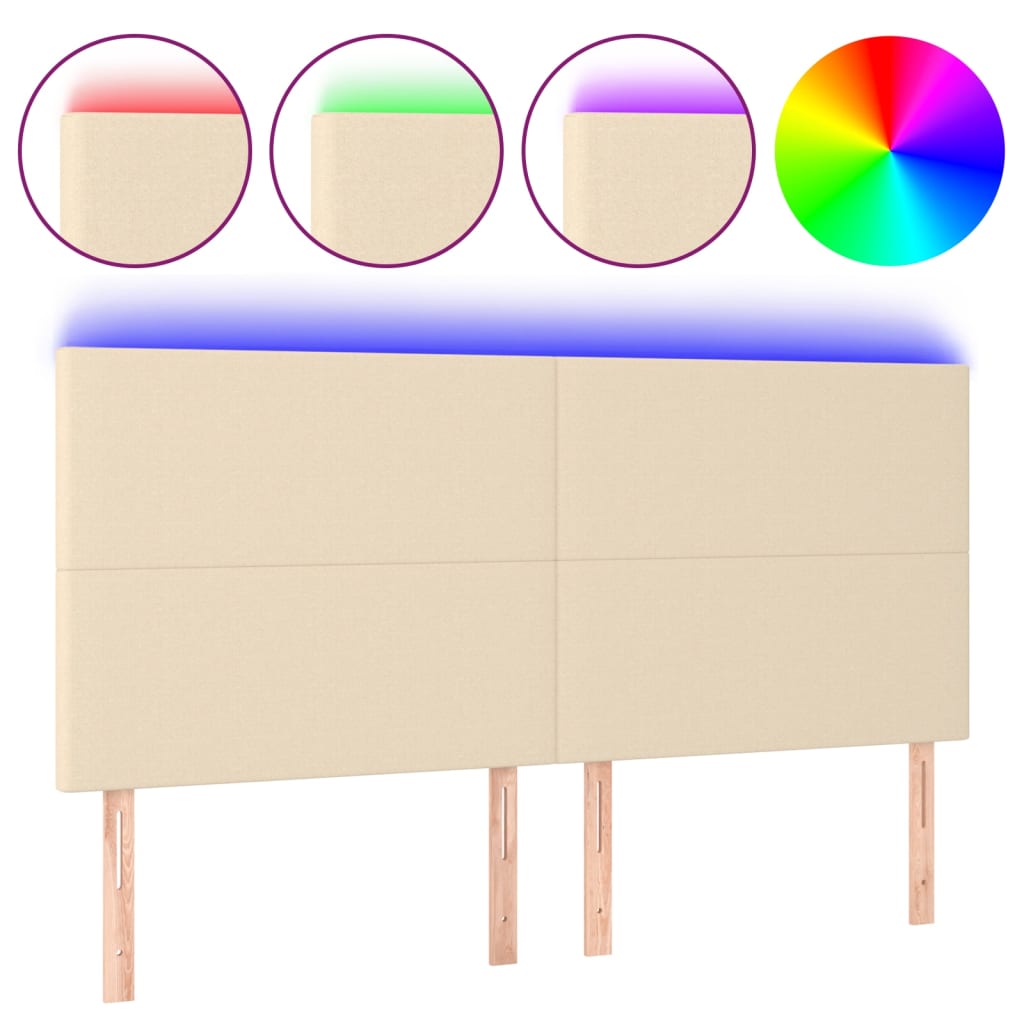 vidaXL Zagłówek do łóżka z LED, kremowy, 200x5x118/128 cm, tkanina