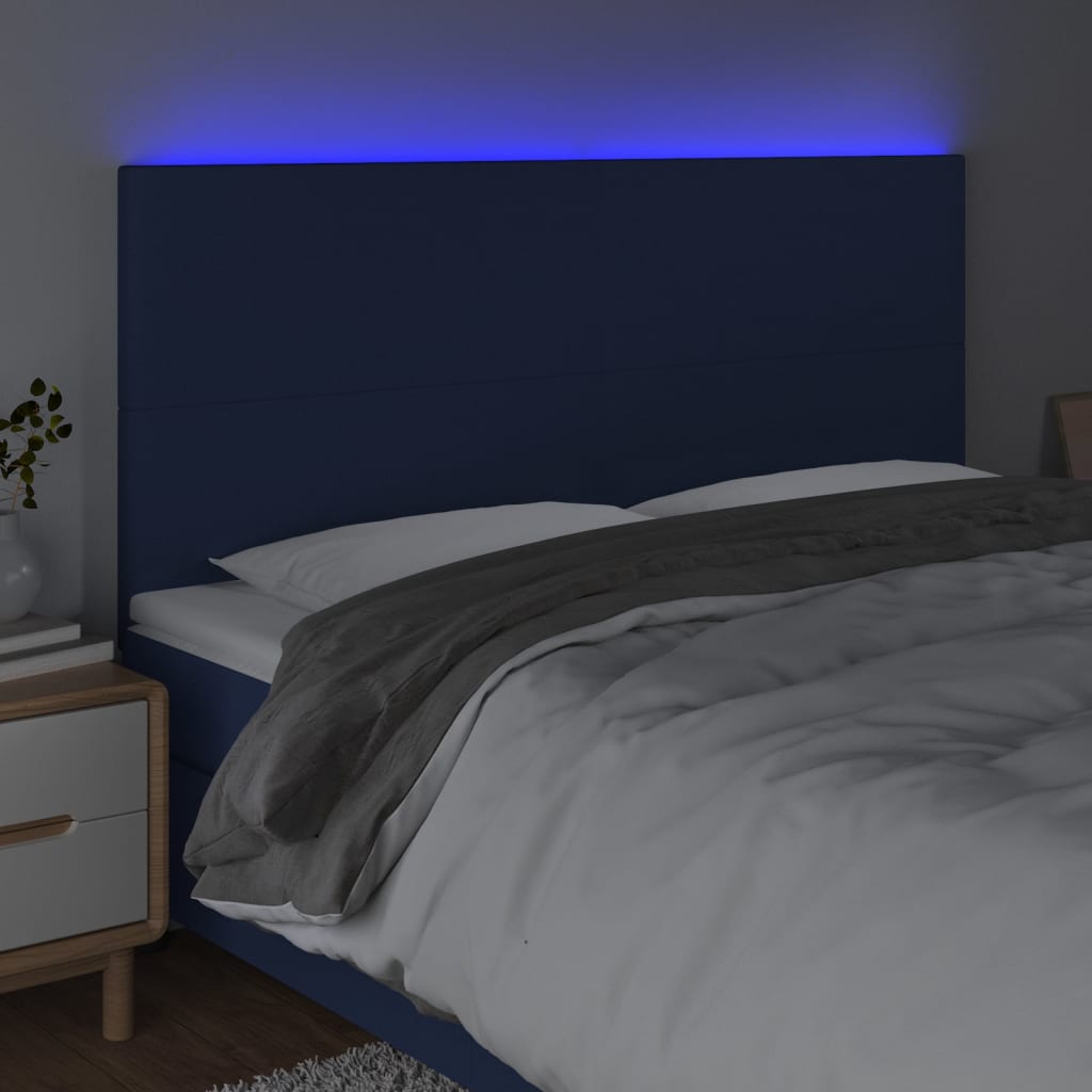 vidaXL Zagłówek do łóżka z LED, niebieski, 200x5x118/128 cm, tkanina