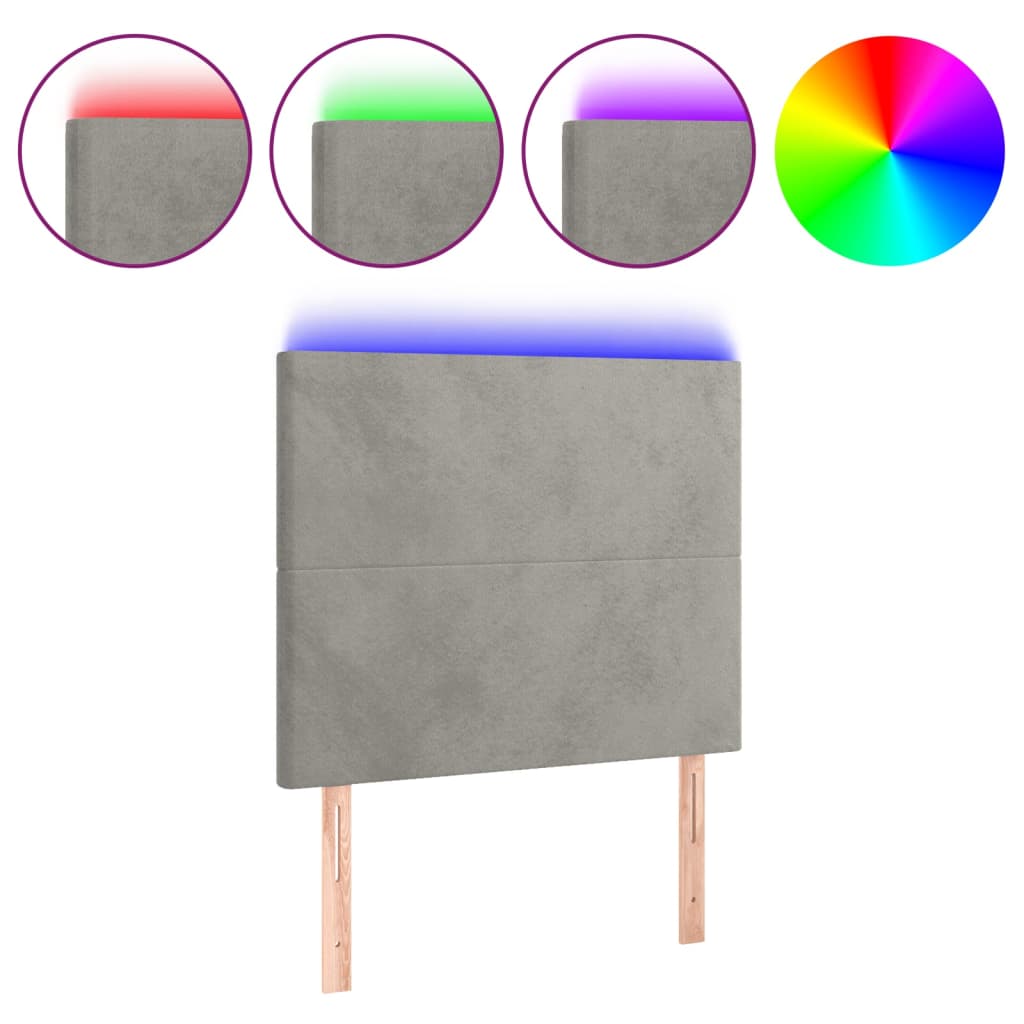 vidaXL Zagłówek do łóżka z LED, jasnoszary, 80x5x118/128 cm, aksamit