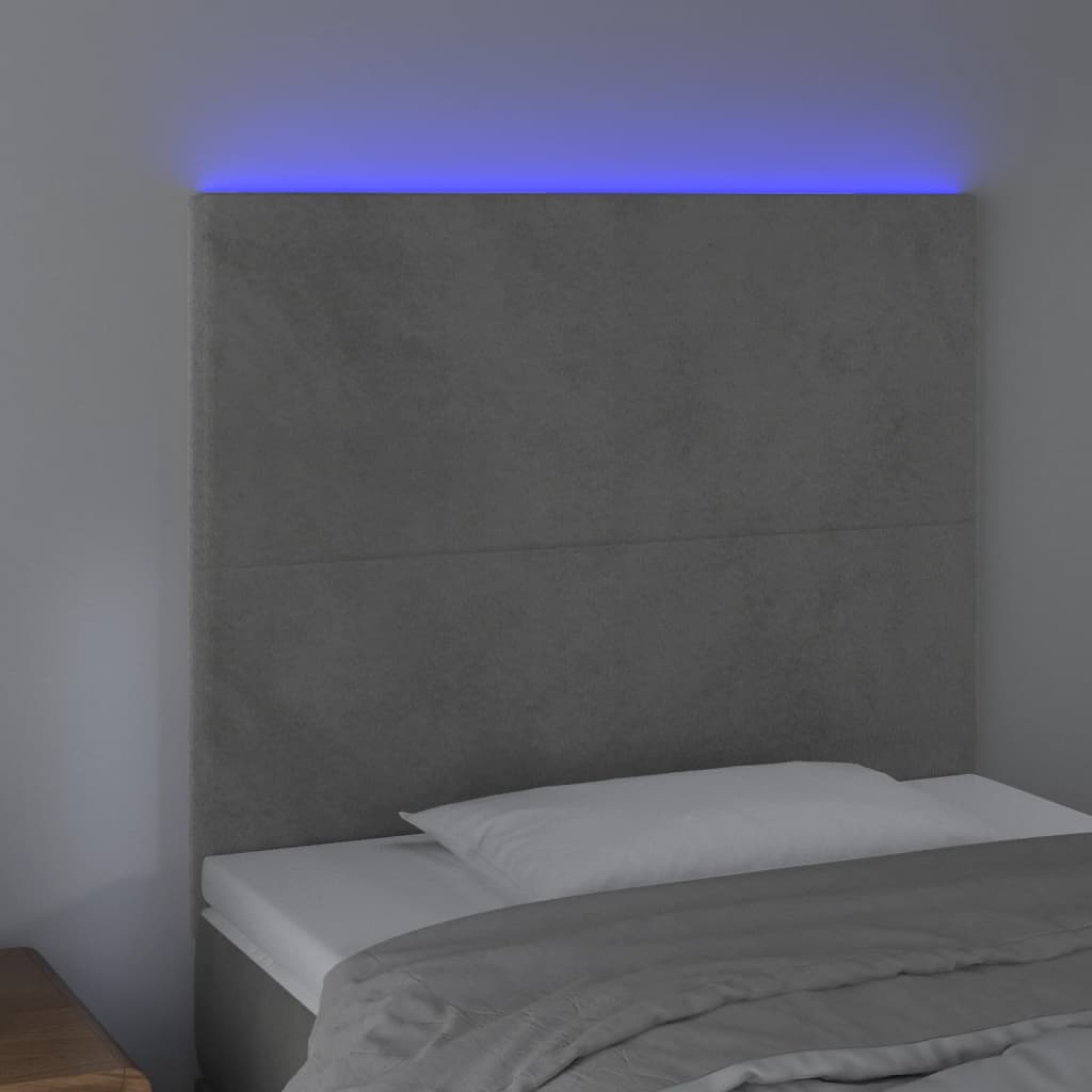 vidaXL Zagłówek do łóżka z LED, jasnoszary, 80x5x118/128 cm, aksamit