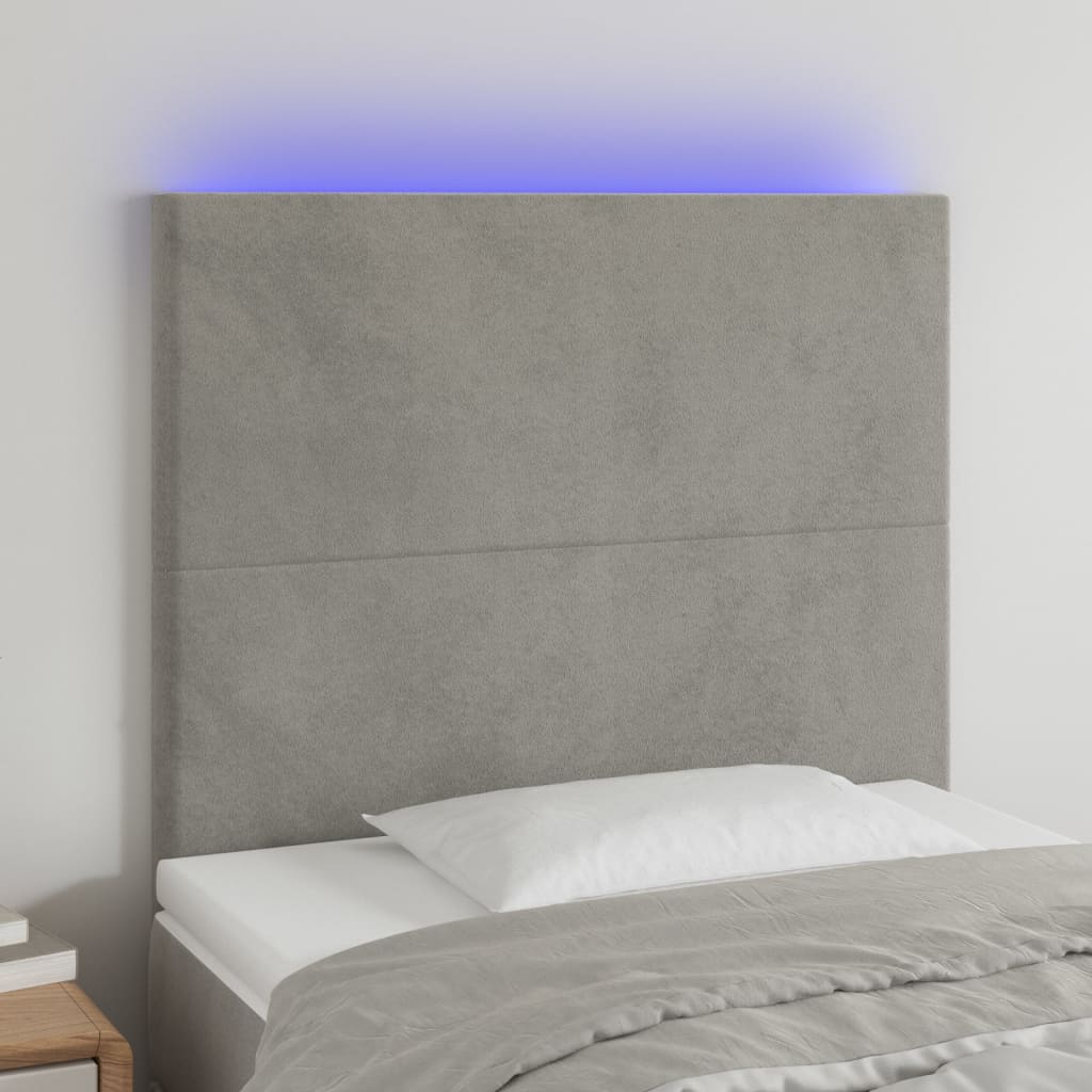 vidaXL Zagłówek do łóżka z LED, jasnoszary, 80x5x118/128 cm, aksamit