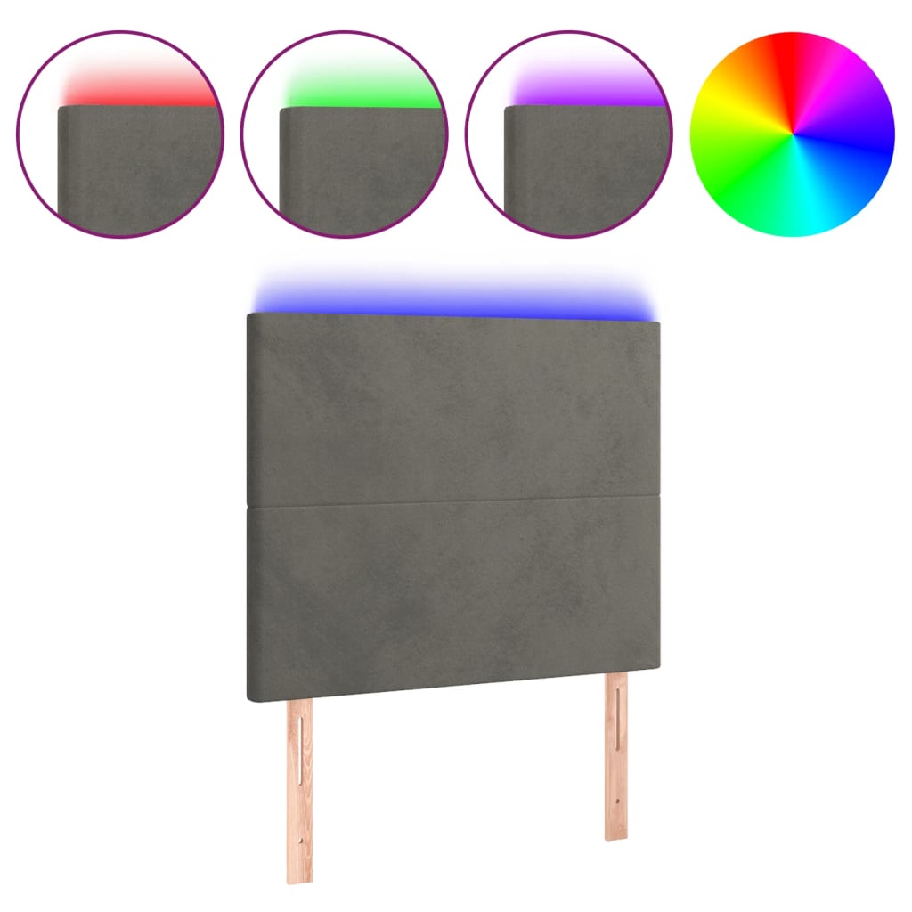 vidaXL Zagłówek do łóżka z LED, ciemnoszary, 80x5x118/128 cm, aksamit