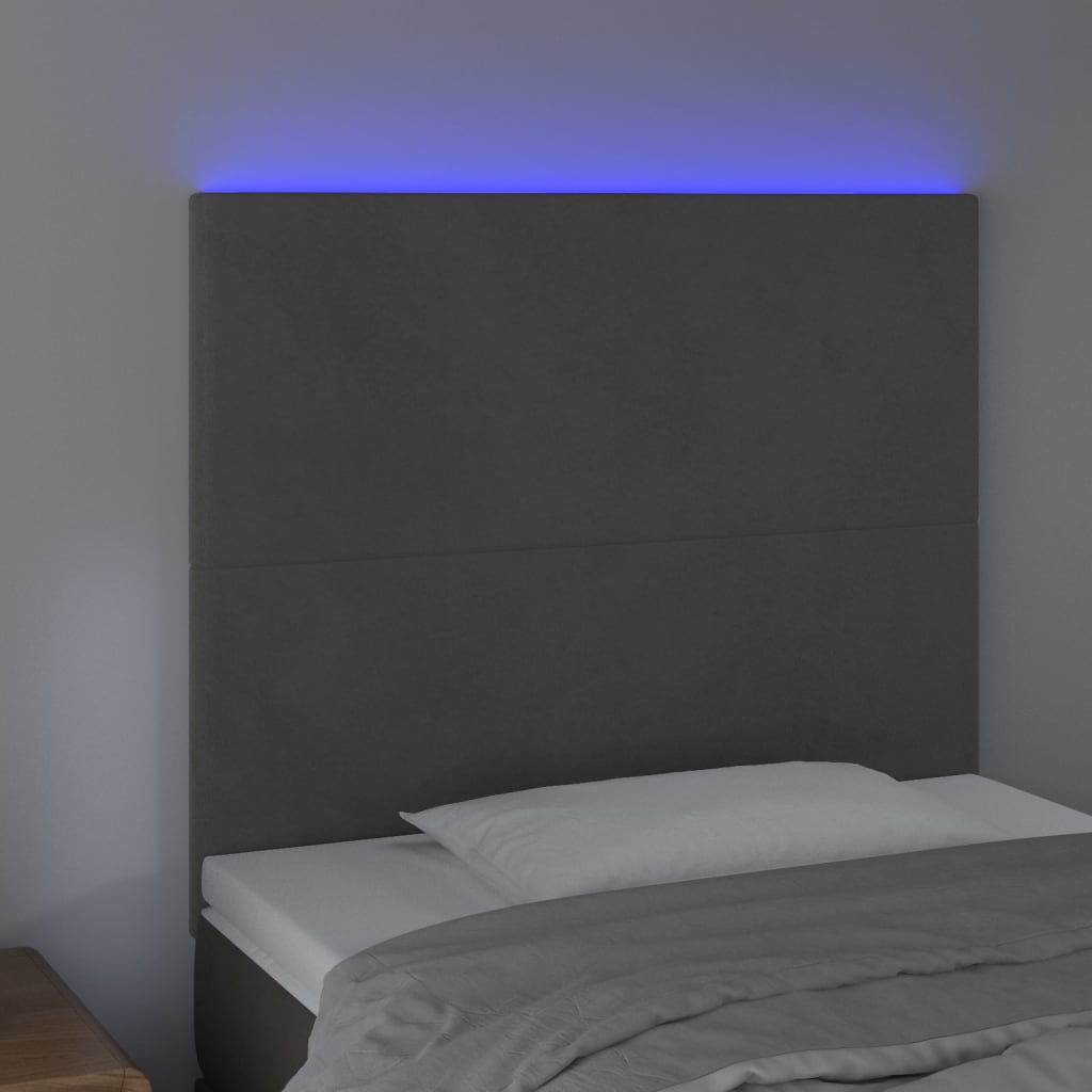 vidaXL Zagłówek do łóżka z LED, ciemnoszary, 80x5x118/128 cm, aksamit