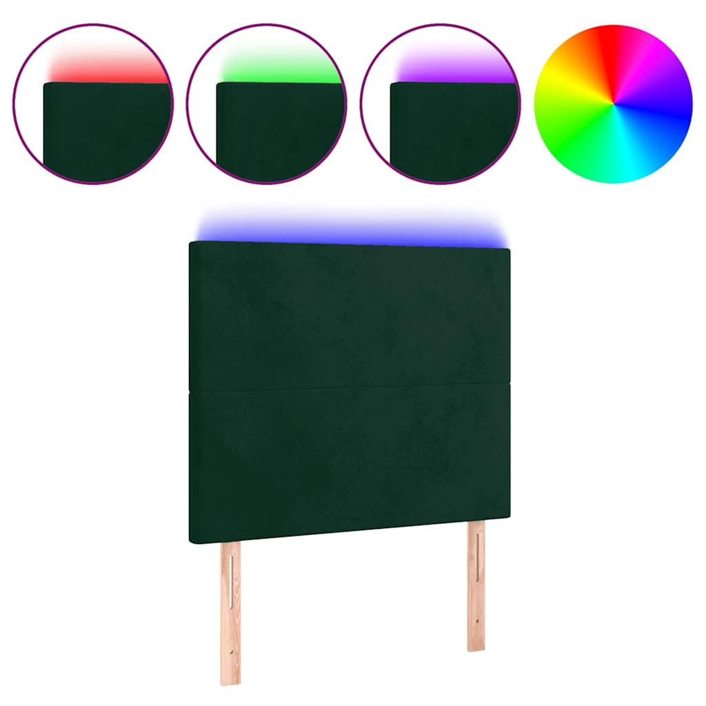 vidaXL Zagłówek do łóżka z LED, ciemnozielony, 80x5x118/128cm, aksamit