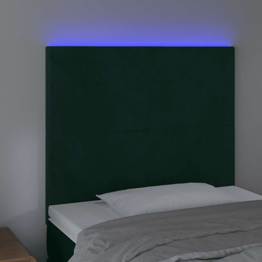 vidaXL Zagłówek do łóżka z LED, ciemnozielony, 80x5x118/128cm, aksamit