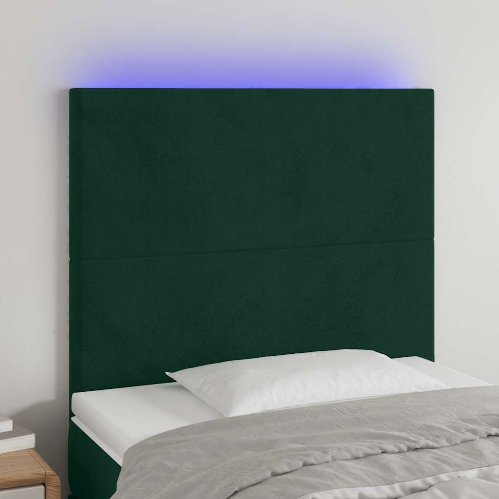 vidaXL Zagłówek do łóżka z LED, ciemnozielony, 80x5x118/128cm, aksamit
