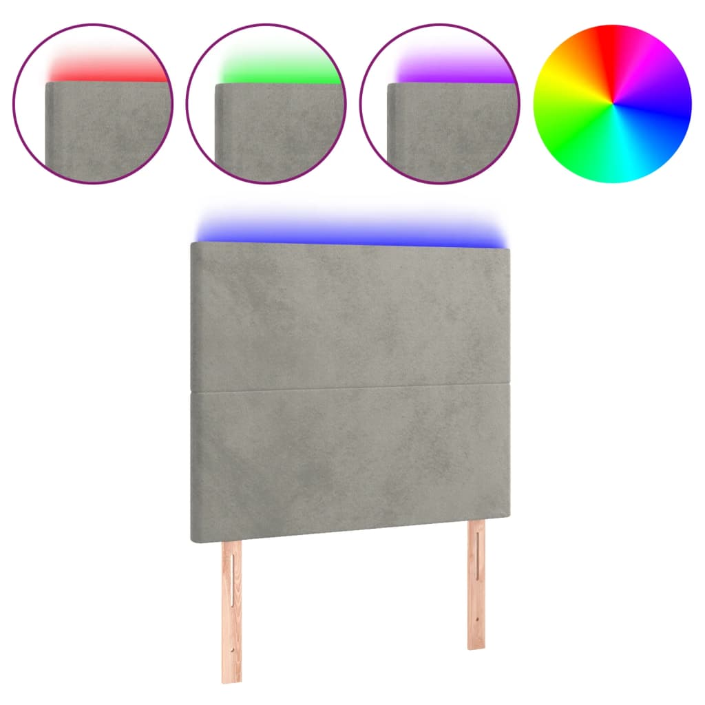 vidaXL Zagłówek do łóżka z LED, jasnoszary, 90x5x118/128 cm, aksamit