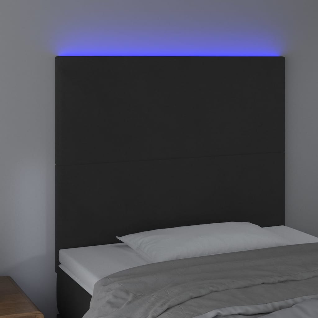 vidaXL Zagłówek do łóżka z LED, czarny, 90x5x118/128 cm, aksamit