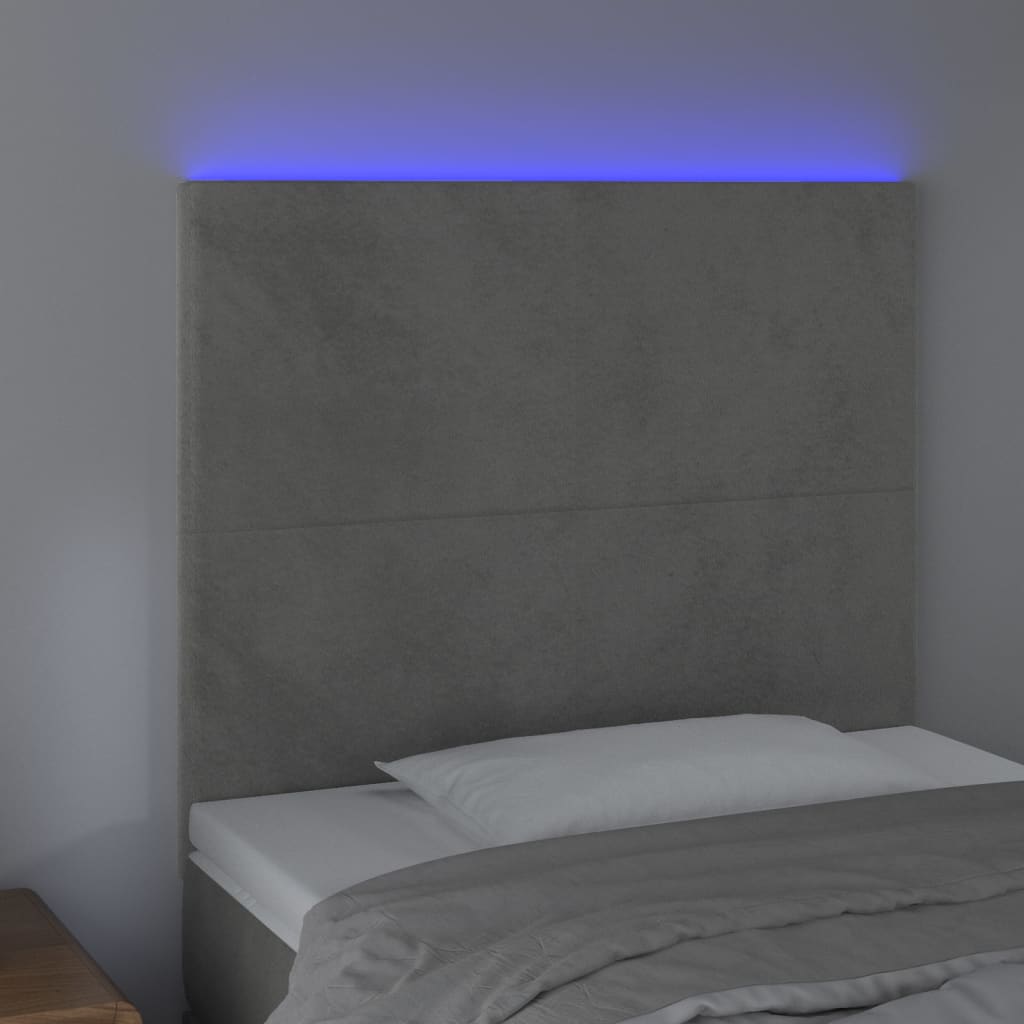 vidaXL Zagłówek do łóżka z LED, jasnoszary, 100x5x118/128 cm, aksamit