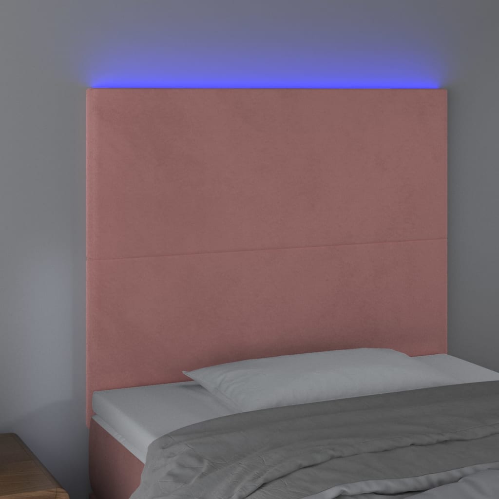 vidaXL Zagłówek do łóżka z LED, różowy, 100x5x118/128 cm, aksamit