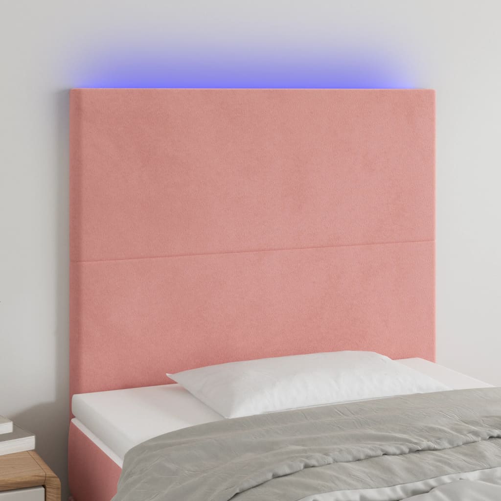 vidaXL Zagłówek do łóżka z LED, różowy, 100x5x118/128 cm, aksamit