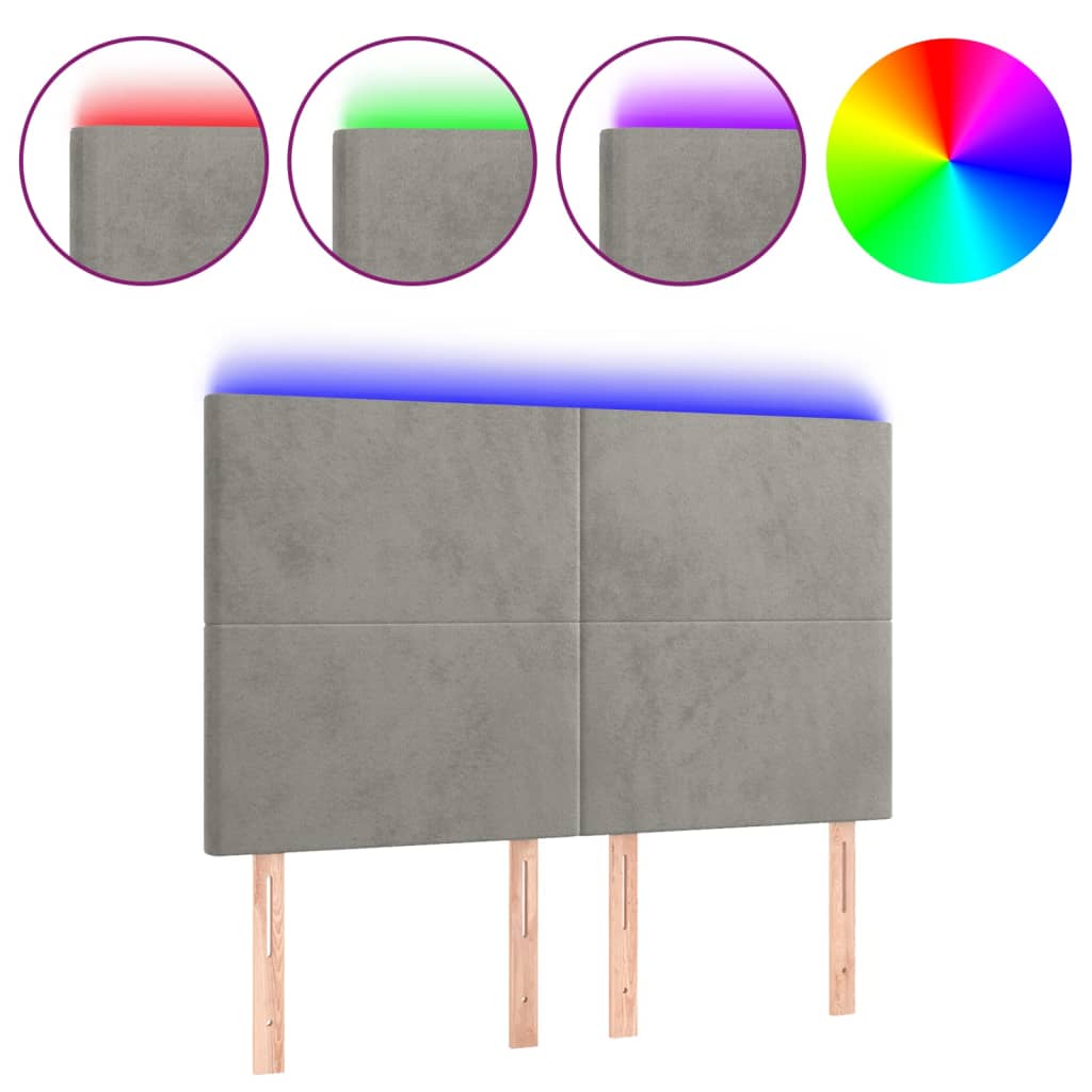 vidaXL Zagłówek do łóżka z LED, jasnoszary, 144x5x118/128 cm, aksamit