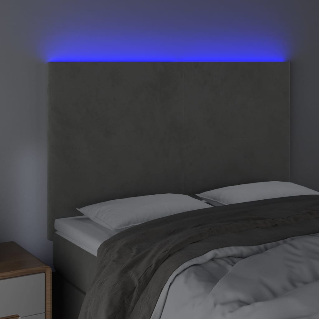 vidaXL Zagłówek do łóżka z LED, jasnoszary, 144x5x118/128 cm, aksamit