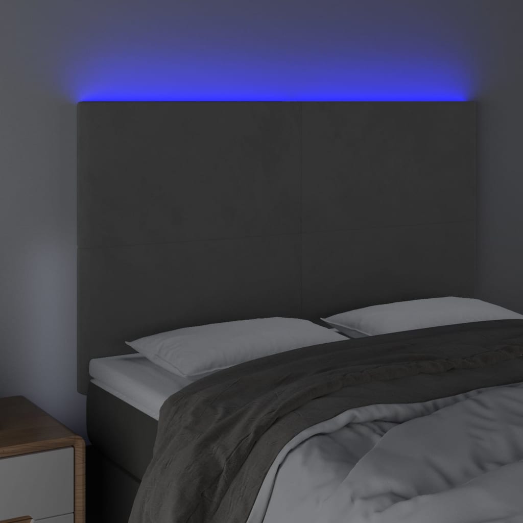 vidaXL Zagłówek do łóżka z LED, ciemnoszary, 144x5x118/128 cm, aksamit