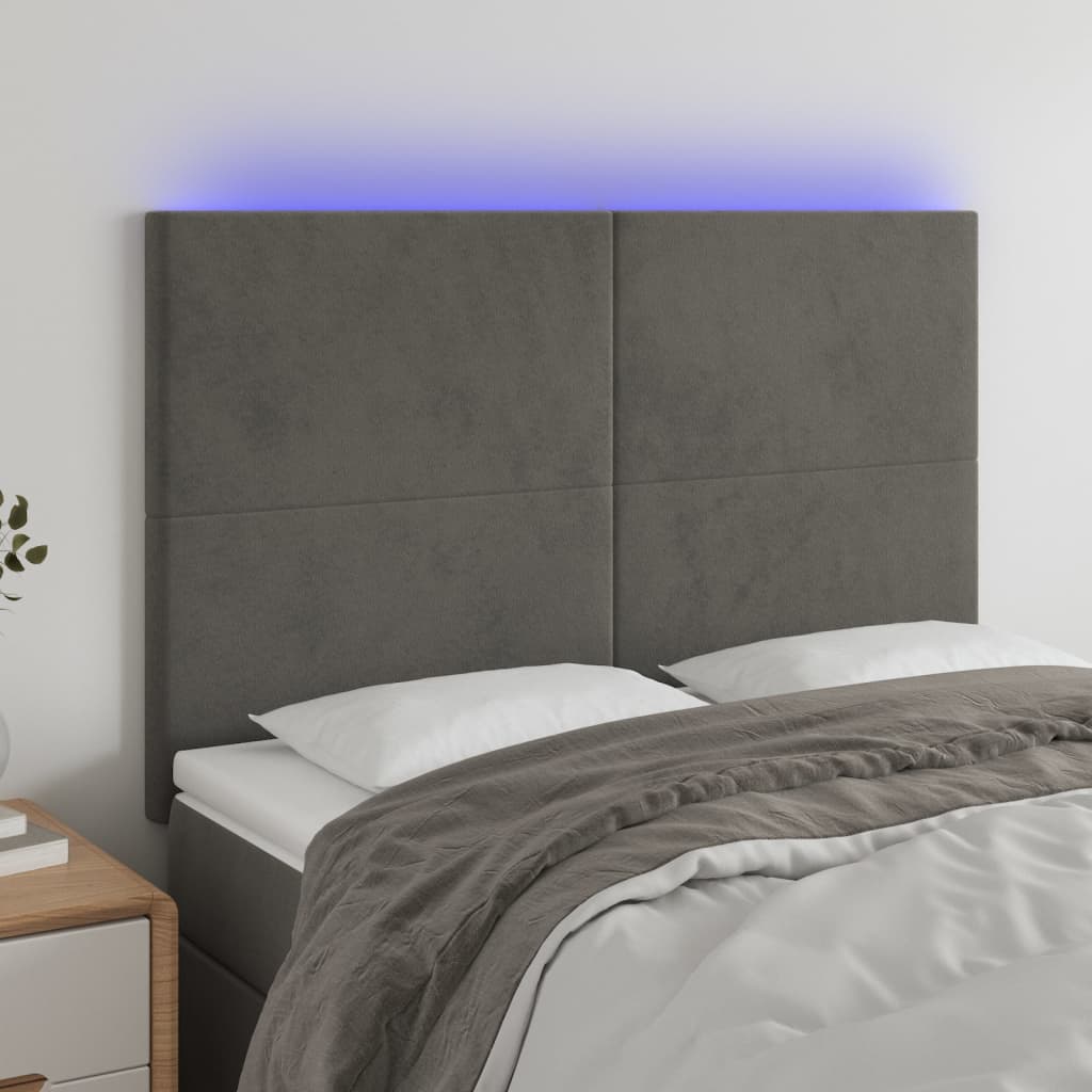 vidaXL Zagłówek do łóżka z LED, ciemnoszary, 144x5x118/128 cm, aksamit
