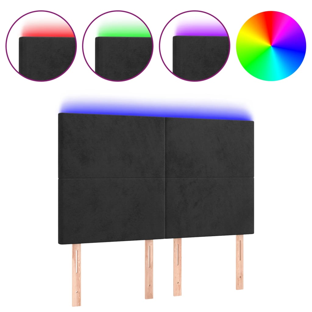 vidaXL Zagłówek do łóżka z LED, czarny, 144x5x118/128 cm, aksamit