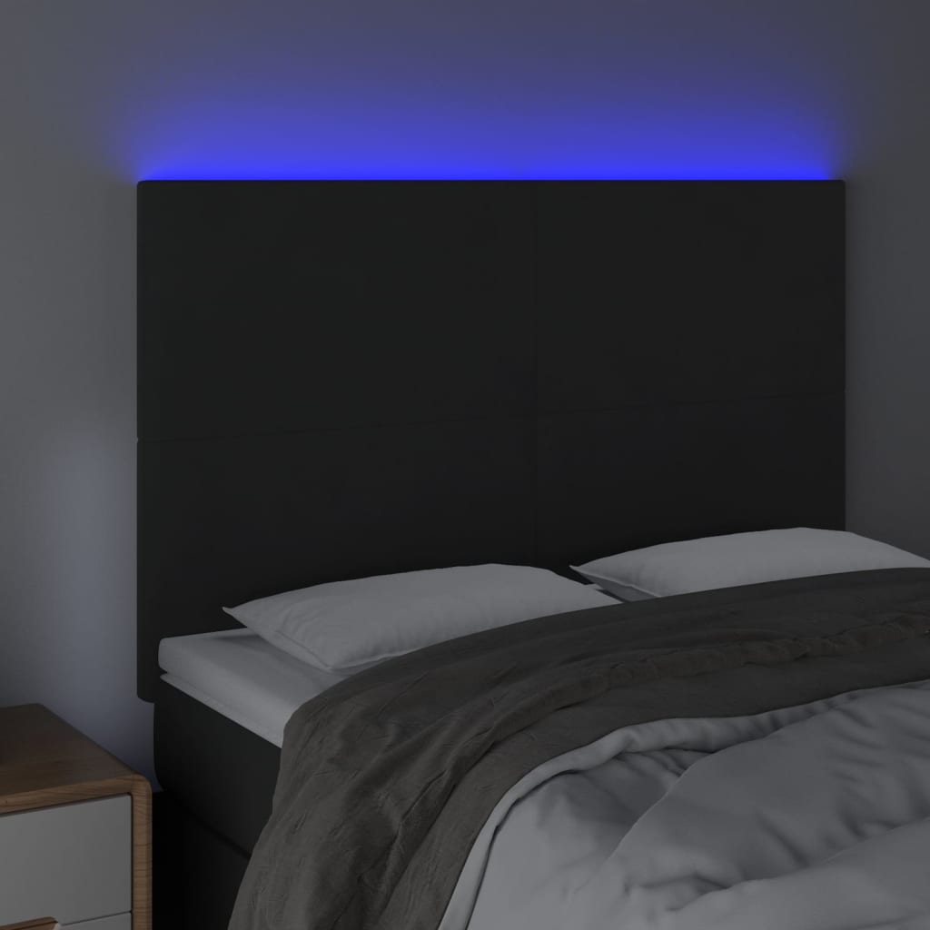 vidaXL Zagłówek do łóżka z LED, czarny, 144x5x118/128 cm, aksamit