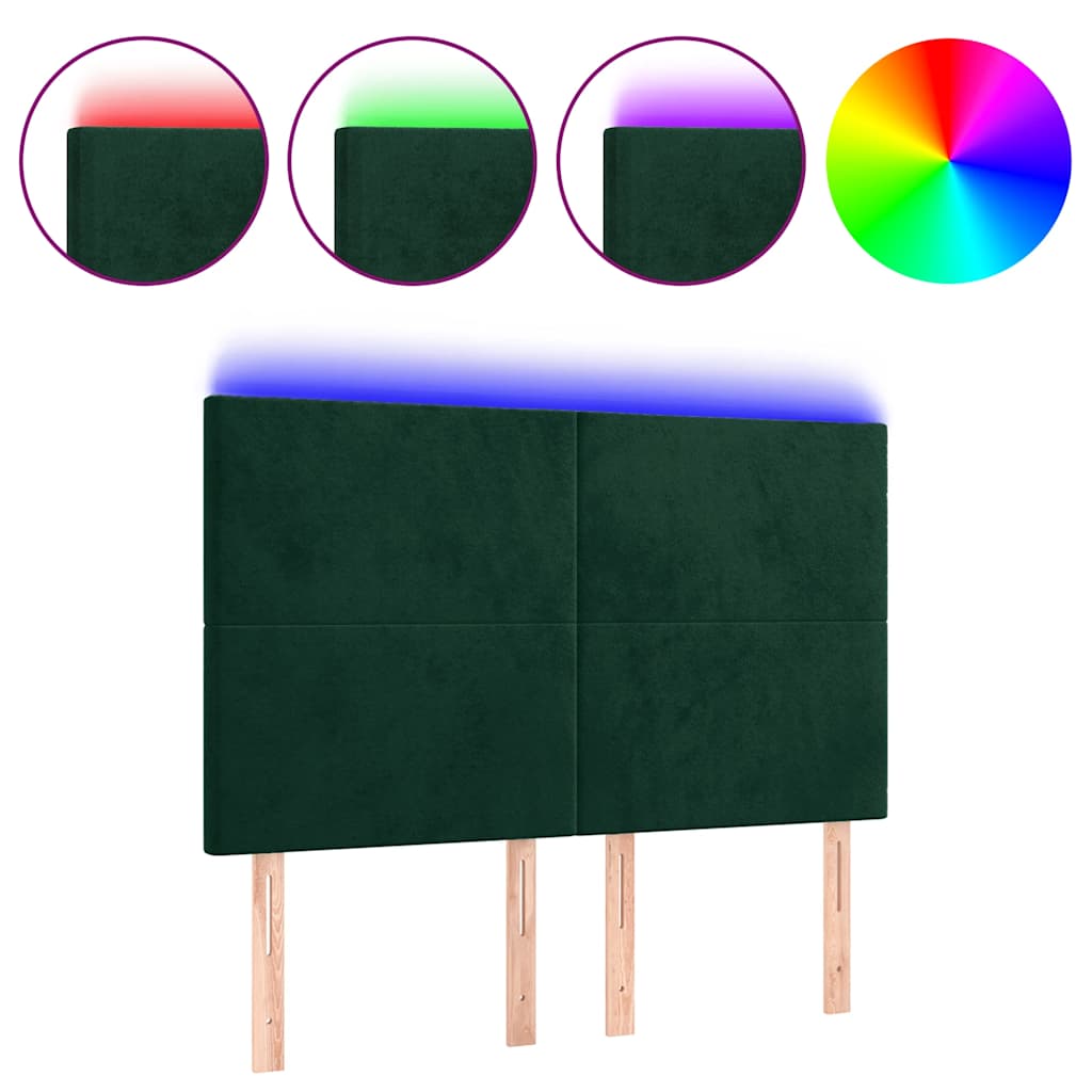 vidaXL Zagłówek do łóżka z LED, ciemnozielony, 144x5x118/128 cm