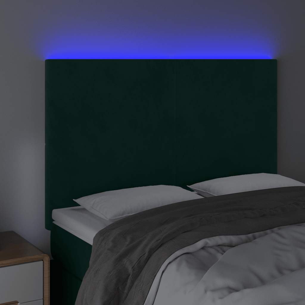 vidaXL Zagłówek do łóżka z LED, ciemnozielony, 144x5x118/128 cm