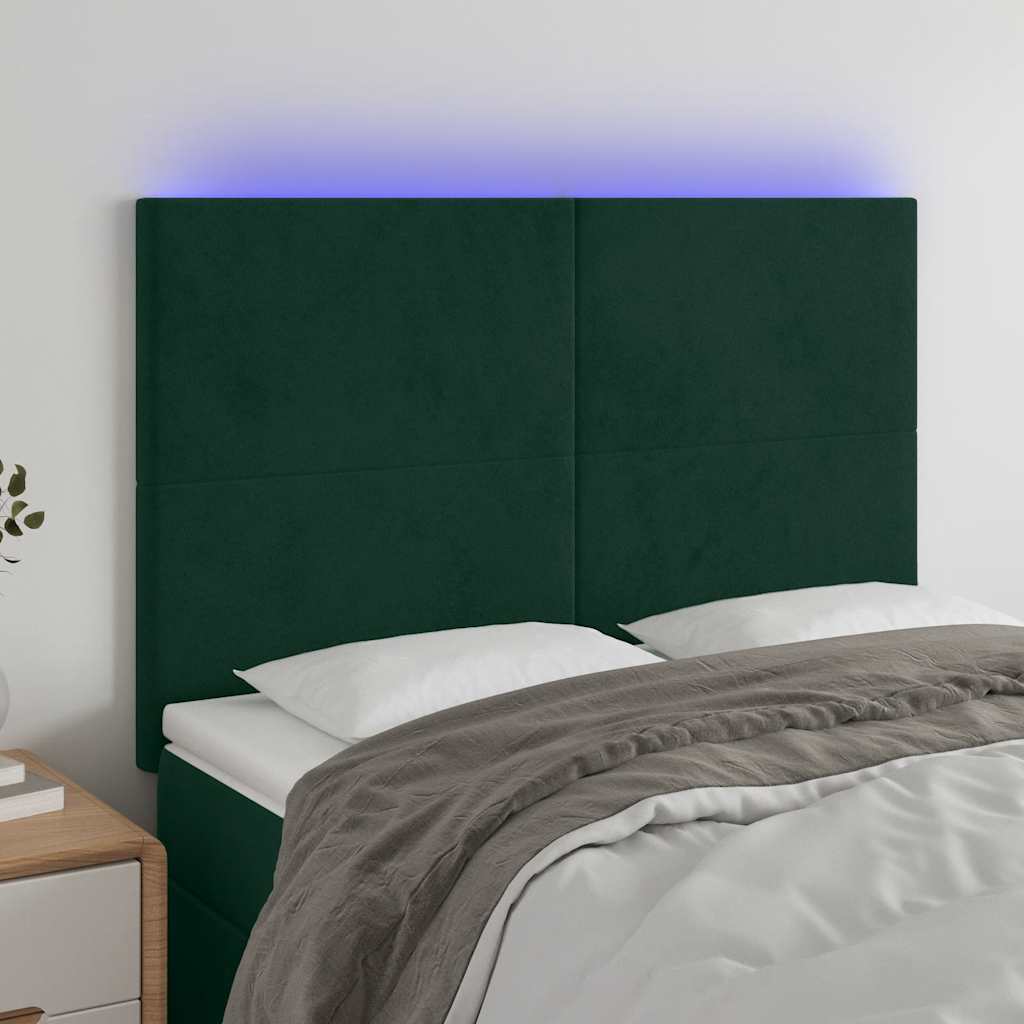 vidaXL Zagłówek do łóżka z LED, ciemnozielony, 144x5x118/128 cm