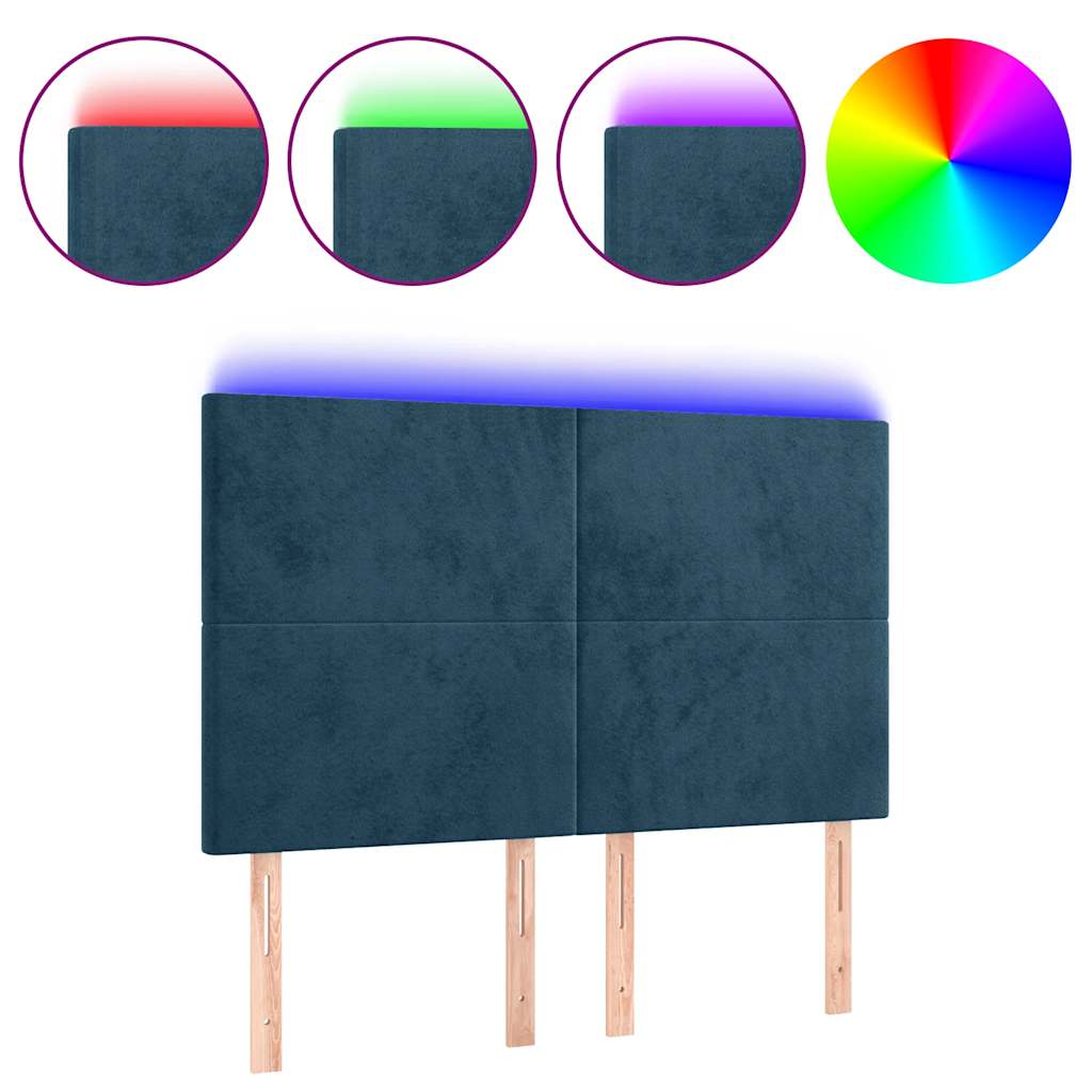 vidaXL Zagłówek do łóżka z LED ciemnoniebieski, 144x5x118/128 cm