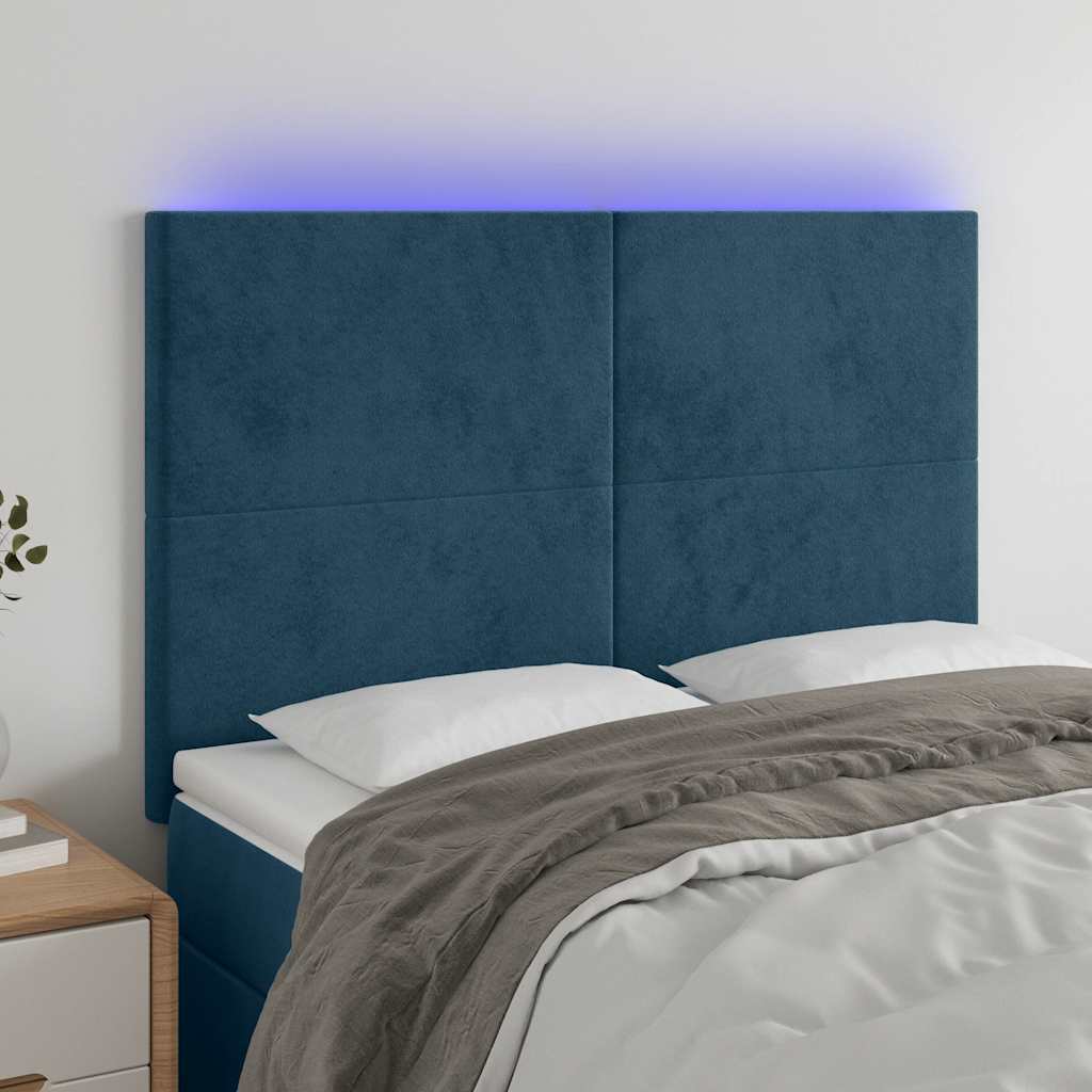 vidaXL Zagłówek do łóżka z LED ciemnoniebieski, 144x5x118/128 cm