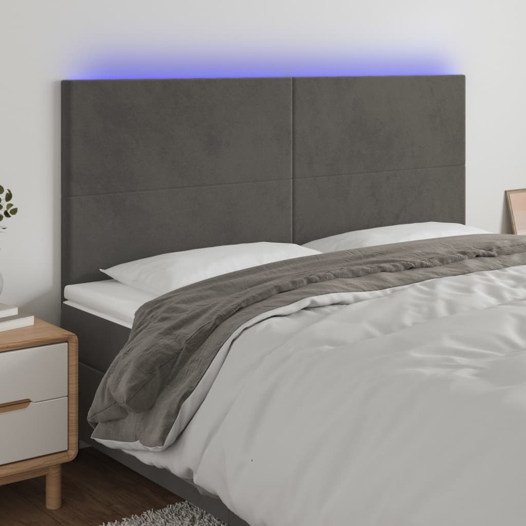 vidaXL Zagłówek do łóżka z LED, ciemnoszary, 160x5x118/128 cm, aksamit
